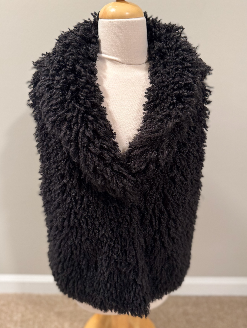 Betsey Johnson Womens Medium Vest Black Faux Fur Shag Leopard Lining Tammie Glam
